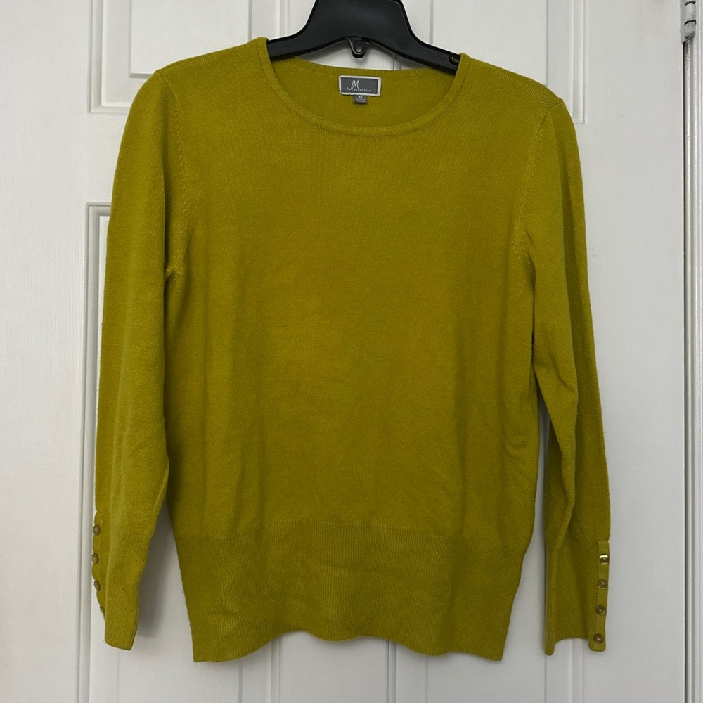 JM Collection Chartreuse Crew Neck Sweater